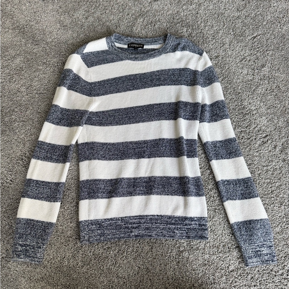 Express Striped Crewneck Sweater - White and Navy
